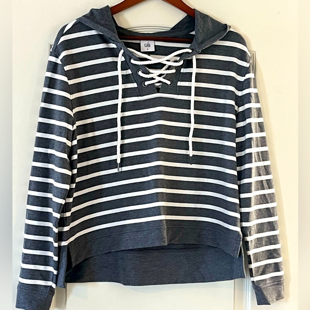 CAbi Navy and White Striped Lace-Up Hoodie